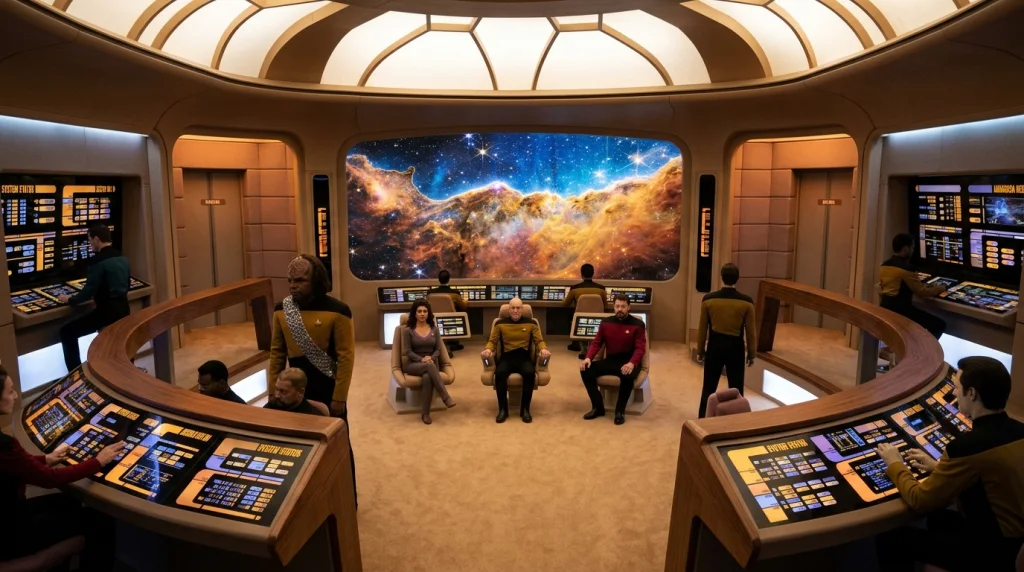 Puente de mando icónico del USS Enterprise NCC-1701-D en Star Trek: The Next Generation / Iconic bridge of the USS Enterprise-D in Star Trek TNG